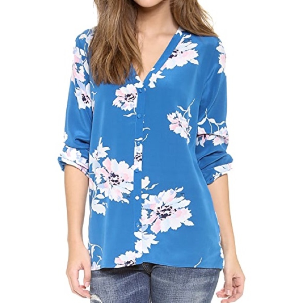 Joie Michi Blue Floral Silk Blouse